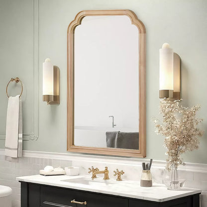 24"x36" Natural Wood Framed Mirror, Rounded Corner Solid Wood Wall Mirror for Bedroom, Bathroom, Living Room, Entryway, Farmhouse Vanity Mirror