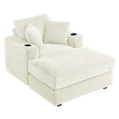 Hyleory Corduroy Chaise Lounge Chair Single Seater Recliner with Ottoman Modern Accent Chair for Living Room or Bedroom