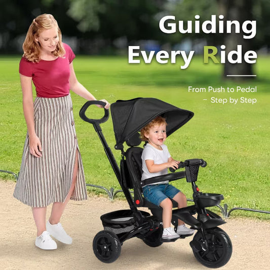 Kinder King 7 in 1 Kids Baby Stroller Tricycle Folding Toddler Trike w/Adjustable Push Handle