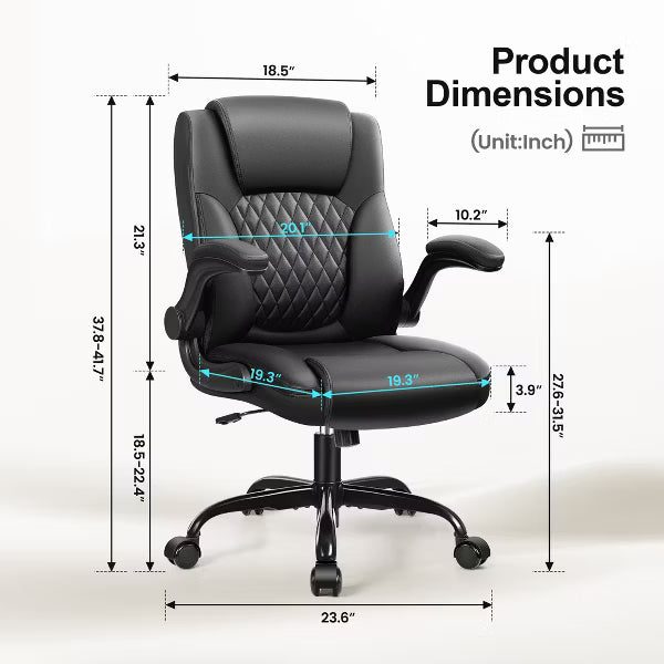 KERDOM Leather Office Chair, Big and Tall Office Chair 400LBS Wide Seat, Black