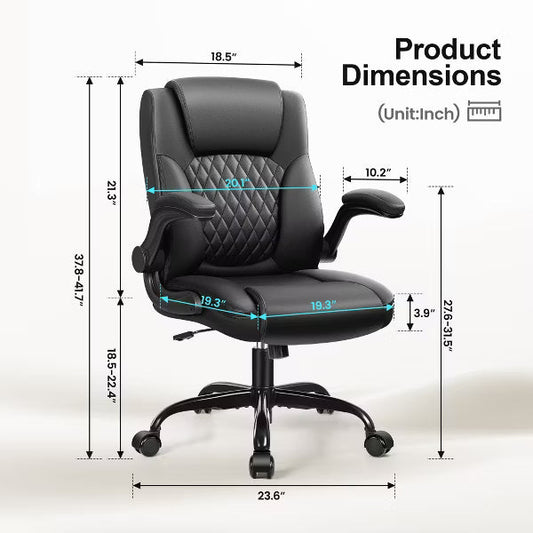 KERDOM Leather Office Chair, Big and Tall Office Chair 400LBS Wide Seat, Black