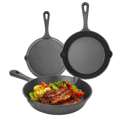 3Pcs Pre-Seasoned Cast Iron Skillet Set 6/8/10in Non-Stick Oven Safe Cookware Heat-Resistant Frying Pan for Frying Saut¨¦ing Cooking Baking