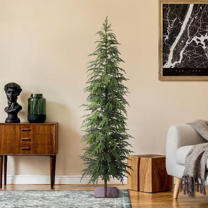 DR.Planzen 6FT Artificial Tree, Slim Artificial Christmas Tree with Black Stand, Narrow Balsam Faux Christmas Tree for Space-Saving Holiday Decor