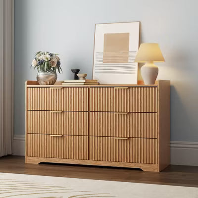 Qwatto Modern 6 Drawer Double Dresser Wide Wood Storage Chest Bedroom Furniture Nursery Kids Clothing Organizer Cabinet Anti Tip Safety