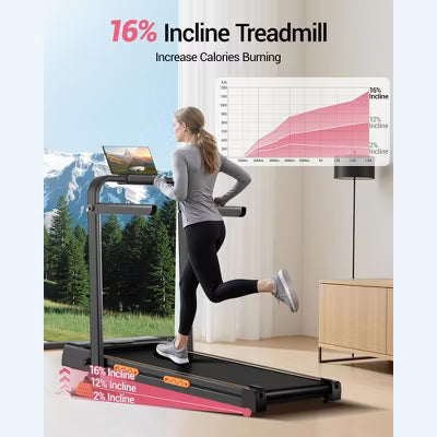 3 in 1 Walking Pad Treadmill with 16 Incline, Folding Treadmill with Handle Bar, Portable Treadmills for Home Small, 220 Lbs Capacity (dark black)