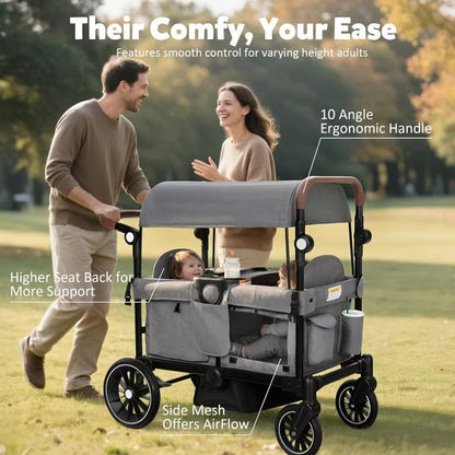 TODECARE Stroller Wagon Folding Baby Stroller for 2 Kids with Removable Canopy and Adjustable Handle, Gray