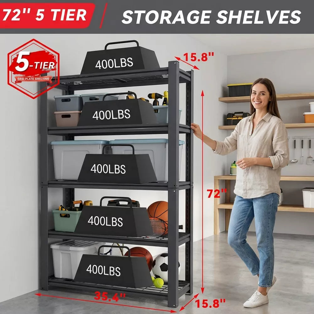 VIYET 72" Heavy Duty 5 Tier Mesh Metal Storage Shelves 2000LBS Industrial Garage Shelving Unit Adjustable Wire Rack