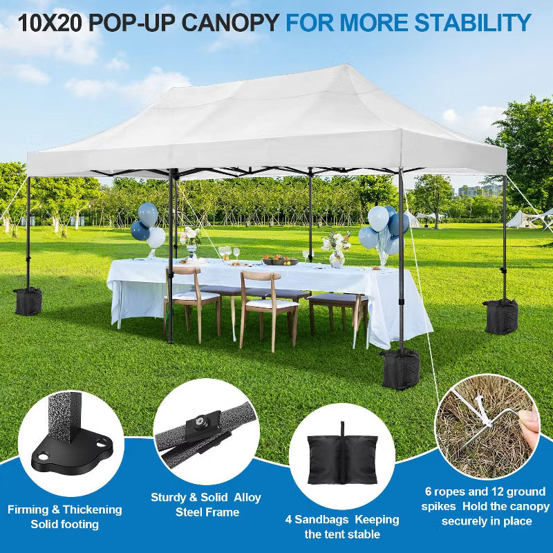 COBIZI 10x20FT Heavy Duty Pop Up Canopy Tent with 6 Sidewalls Thicken Frame White