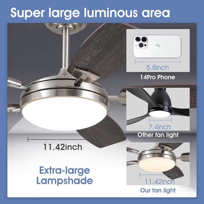 52 inch Modern Ceiling fan with Light,Nickle Downrod with Dual Side Blades,Reversible DC Motor