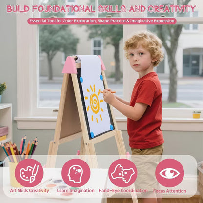 Kinder King Kids Art Easel Double-Sided Art Easel with Whiteboard and Chalkboard for Painting