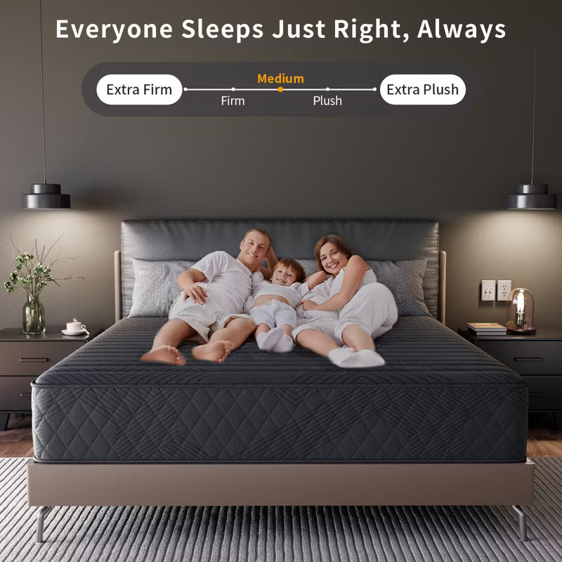Swedrea Hybrid Mattress Breathable Medium Cooling Memory Foam Bed-in-a-Box Black