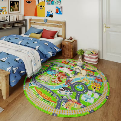 LOVEVOOK Map Rug Play Mat for Kids, Playmat for Kid Bedroom, Non-Slip Machine Washable Carpet 4x5 Feet