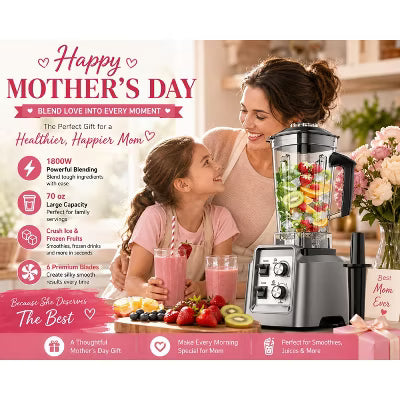 Teendow 1800W 10-Speed Countertop Blender & Grinder, 68oz Capacity, 28000 RPM Smoothies Maker
