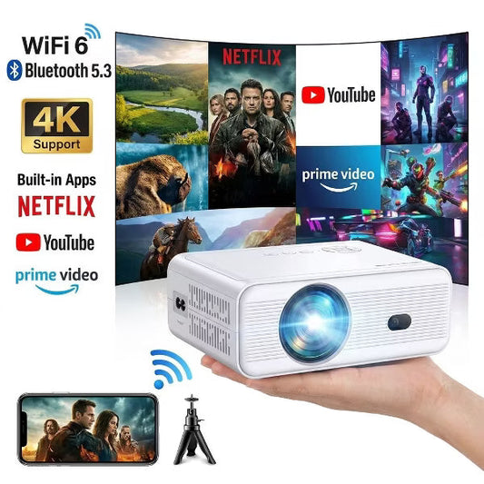 Projector 1080P Full HD Portable Mini Projector, Bluetooth Movie Projector, Compatible with TV Stick/Smartphone/PC/Game Console/HDMI/USB