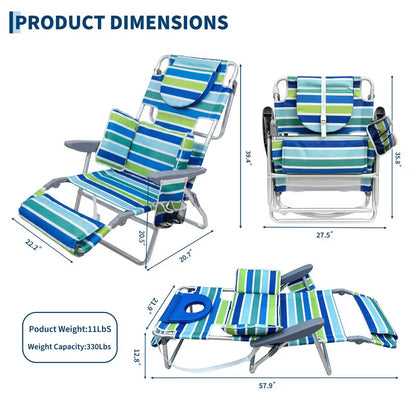 2 Pack 3-in-1 Beach Chair with Face Hole, Folding Tanning Lounger with Adjustable Footrest & Storage Pocket, 330LB Capacity for Beach, Pool, Patio