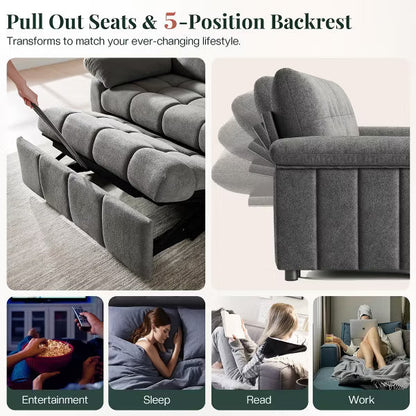 AMERLIFE Convertible Sofa Bed, 4-in-1 Couch with Pull-Out Sleeper, 5-Position Backrest, Tufted Chenille, Easy 10-Min Assembly