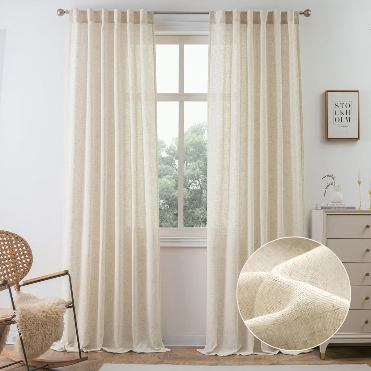 DriftAway Linen Textured Curtains for Living Room Semi Sheer 2 Panels Farmhouse Light Filtering Window Drapes Light Linen 52X96
