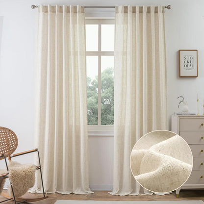 DriftAway Linen Textured Curtains for Living Room Semi Sheer 2 Panels Farmhouse Light Filtering Window Drapes Light Linen 52X96