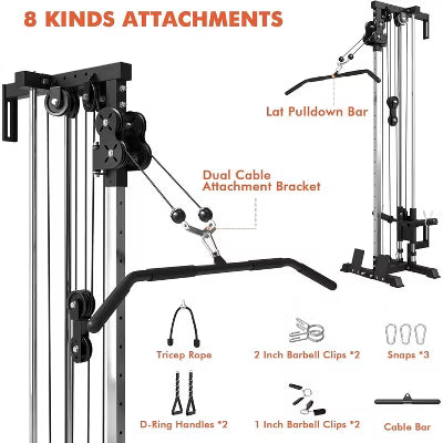 Wall Mount Cable Station, Cable Crossover Machine with Dual Pulley System and 18 Adjustable Positions for Home Gym Fitness Equipment