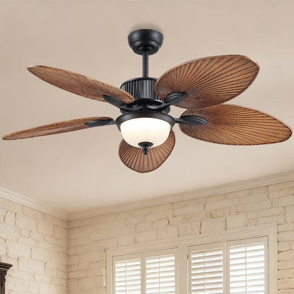 50 Inch Tropical Ceiling Fan with Light and Remote Glass Light Cover Palm Leaf Blades