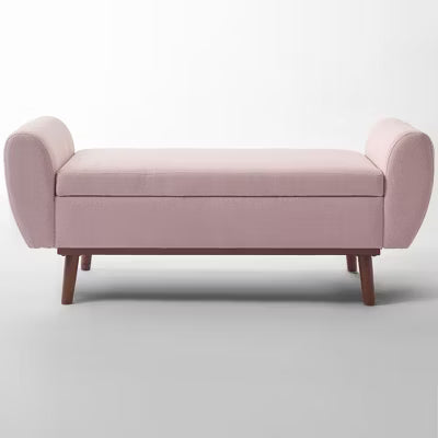 Hyleory Linen Upholstered Storage Bench with Solid Wood Legs for Bedroom Living Room or Entryway