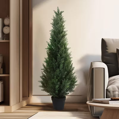 4FT Artificial Cedar Topiary Trees for Indoor and Outdoor UV Protection Christmas Trees for Home Decor Set of 1