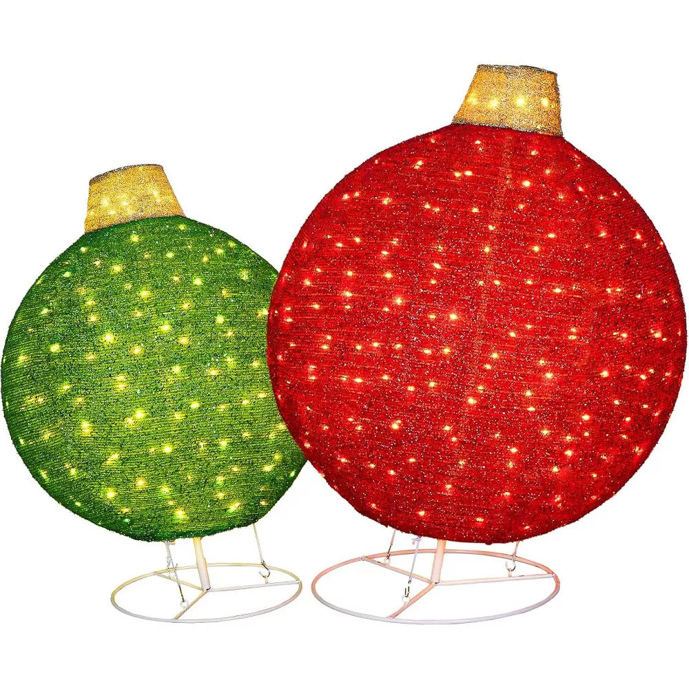 Romswi 2pc Lighted Pop-Up Christmas Ornaments w/ 230 LED Lights 8-Lightining Modes Timer Xmas Outdoor Holiday Decoration