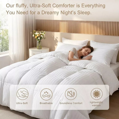 Down Feather Comforter Queen Size - High Fill Power All Season Duvet Insert, Luxurious Hotel Medium Warmth Bedding Comforter (90x90inch)