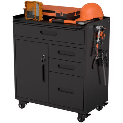 VIYET 34" 4-Drawer Mobile Tool Cabinet,Heavy-Duty Steel Garage Organizer w/ Lockable Compartment (Rolling Workshop Storage Chest)