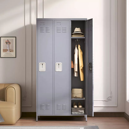VIYET 72" Metal Storage Locker, 3 Door Lockable Employee Locker Cabinet, Freestanding Steel Locker for Office, School, Gym