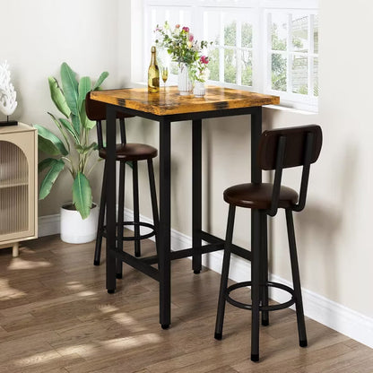 Hooseng Dining Room Table and Chairs Set for 2, Kitchen Table and Chairs Set with MDF Tabletop & 2 PU Leather Chairs for Apartment
