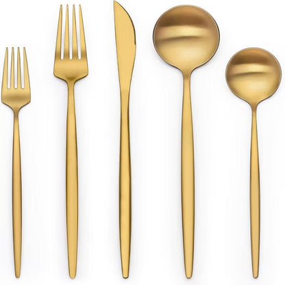 BRINJOY 40-Piece Gold Stainless Steel Silverware Set - Satin Finish Cutlery Set for 8, Non-Tarnish Design