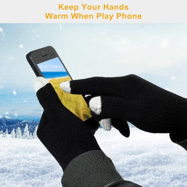 Unisex Touchscreen Winter Gloves, Soft Breathable Acrylic Knit with 3 Conductive Fingertips for Running, Cycling and Everyday Warmth - Black