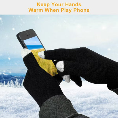 Unisex Touchscreen Winter Gloves, Soft Breathable Acrylic Knit with 3 Conductive Fingertips for Running, Cycling and Everyday Warmth - Black