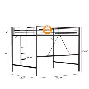 Karl Home Black Loft Bed Queen Size with Flat Rungs for Adults, Kids and Young Teens, No Box Spring Required
