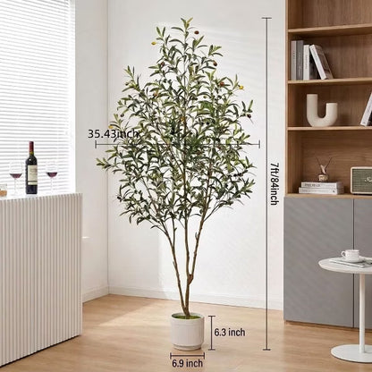 7FT Artificial Olive Tree with Tall Exquisite Planter Realistic Faux Olive Tree with Thick Trunk and Lifelike Fruits Artificial Plants for Home Office