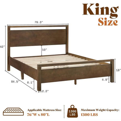 AMERLIFE Solid Wood Bed Frame with Headboard, Minimalist Platform Bed