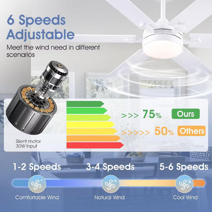 Kviflon 46 Inch Downrod Ceiling Fan with LED Light,5 Reversible Plywood Blades,APP and Remote Control