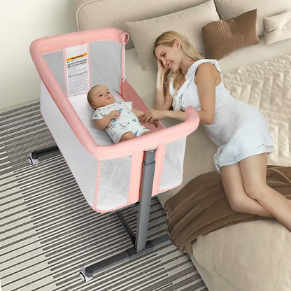 Kinder King Baby Folding Bassinet w/Wheels,Portable Newborn Bedside Sleeper All-Sided Mesh Infant Crib Removable Soft Mattress