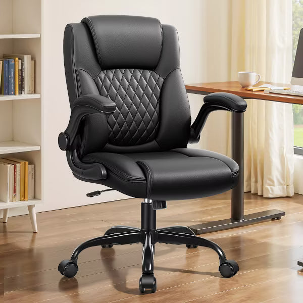KERDOM Leather Office Chair, Big and Tall Office Chair 400LBS Wide Seat, Black