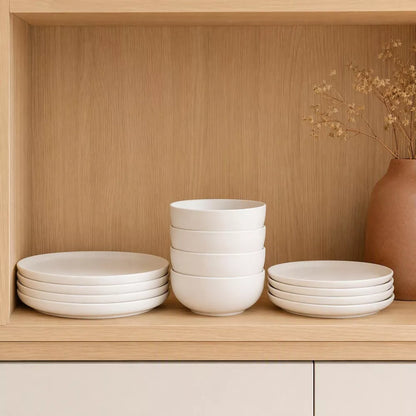 GreenElevate Stoneware Elegance 12-Piece Dinnerware Set for 4, Plates&Bowls, Microwave & Dishwasher Safe, Non-Toxic Matte Glaze, Stackable Kitchenware