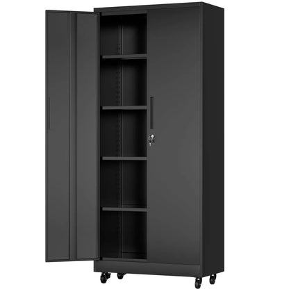 VIYET 71" Rolling Metal Garage Storage Cabinet with Lock, 4 Adjustable Shelves, Heavy Duty Steel Tool Cabinet on Wheels