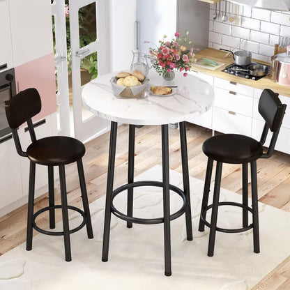 Hooseng 3 Pieces Round Dining Table, Bar Table Set with Counter Height Faux Marble Table and 2 Stools, Space Saving Bar Table and Chairs Set