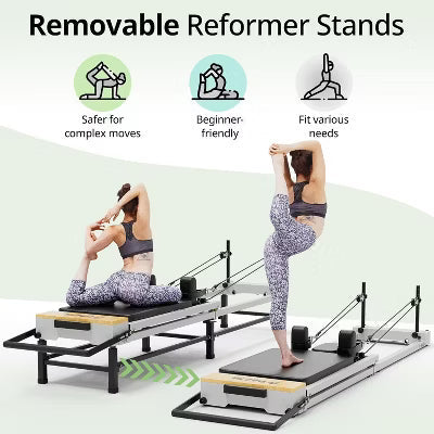 PAETA Pilates Reformer, 91" Foldable Reformer Pilates Machine with Adjustable Height, Piano Wire Springs & Jump Board(Black)