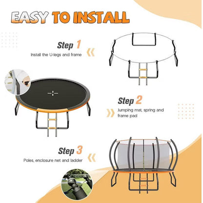 AMERLIFE 8FT 10FT 12FT 14FT 15FT 16FT Outdoor Trampoline with Enclosure Net and Ladder, Recreational Trampolines for Kids and Adults