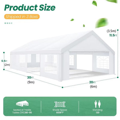 COBIZI 20x30FT Outdoor Heavy Duty Party Tent Wedding Canopy with Removable Sidewalls & Storage Bags White