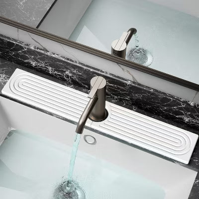 Faucet Mat, 23.6" Stone Water Absorbent Mat & Faucet Splash Guard, White