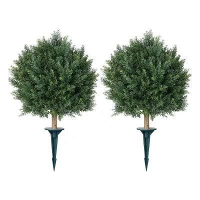 DR.Planzen 16/20” Artificial Cedar Tree Shrub, UV Resistant Faux Plant with Ground Spike, Artificial Cypress Topiary Tree for Indoor & Outdoor Décor