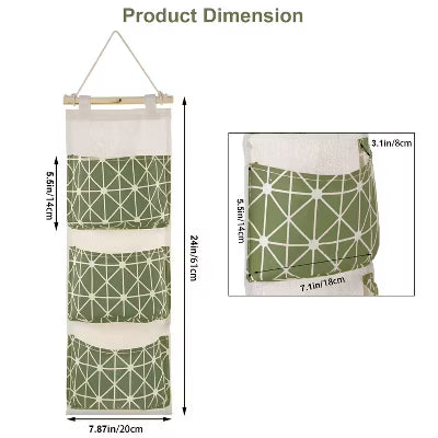 3-Pocket Hanging Storage Organizer, Water-Resistant Wall or Door Pouch to Keep Daily Essentials Handy and Save Shelf Space - Green