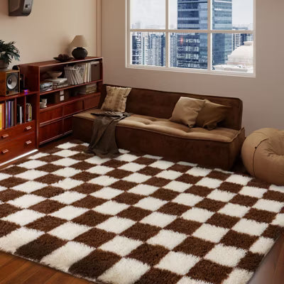 LOVEVOOK Pink Checkered Rugs for Living Room, 5x7ft Area Rugs Non-Slip Shag Fluffy Rug, Carpet for Bedroom, Dorm Home Decor Aesthetic